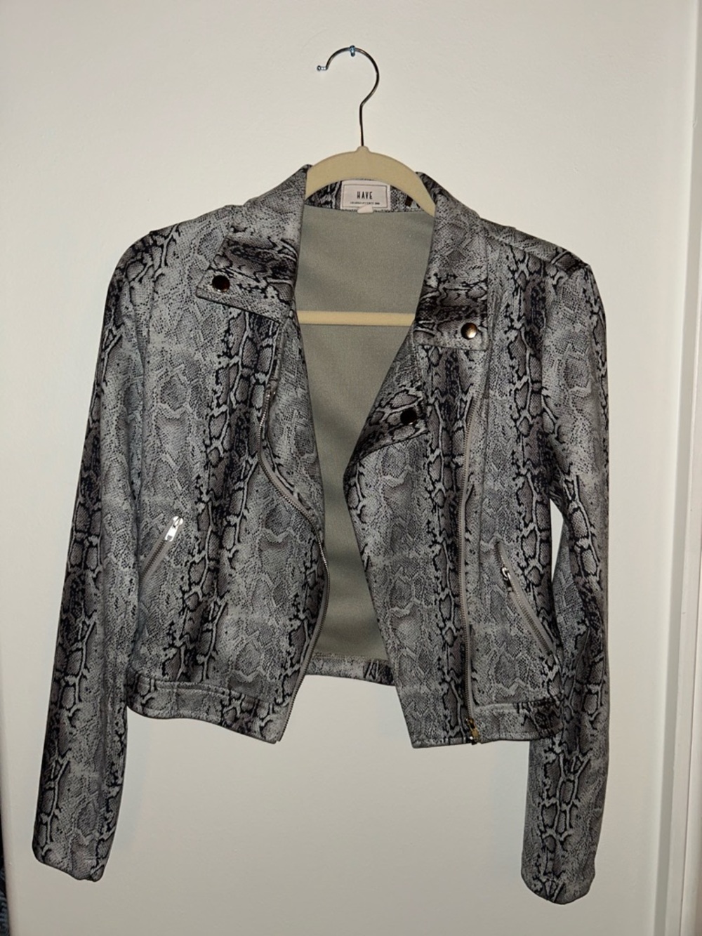 HAVE Gray Snake-Print Biker Jacket